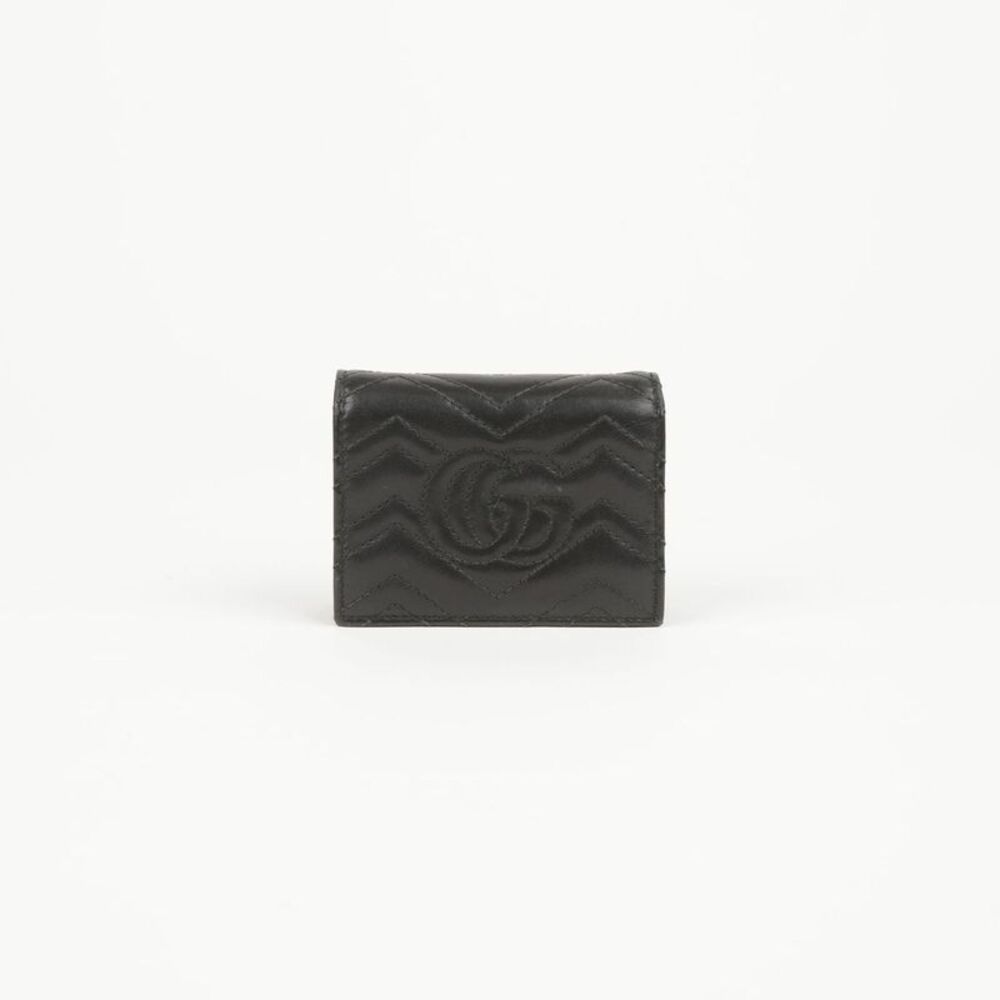 Black Matelassé Leather Gg Marmont Card Case Wallet - Picture 4 of 10